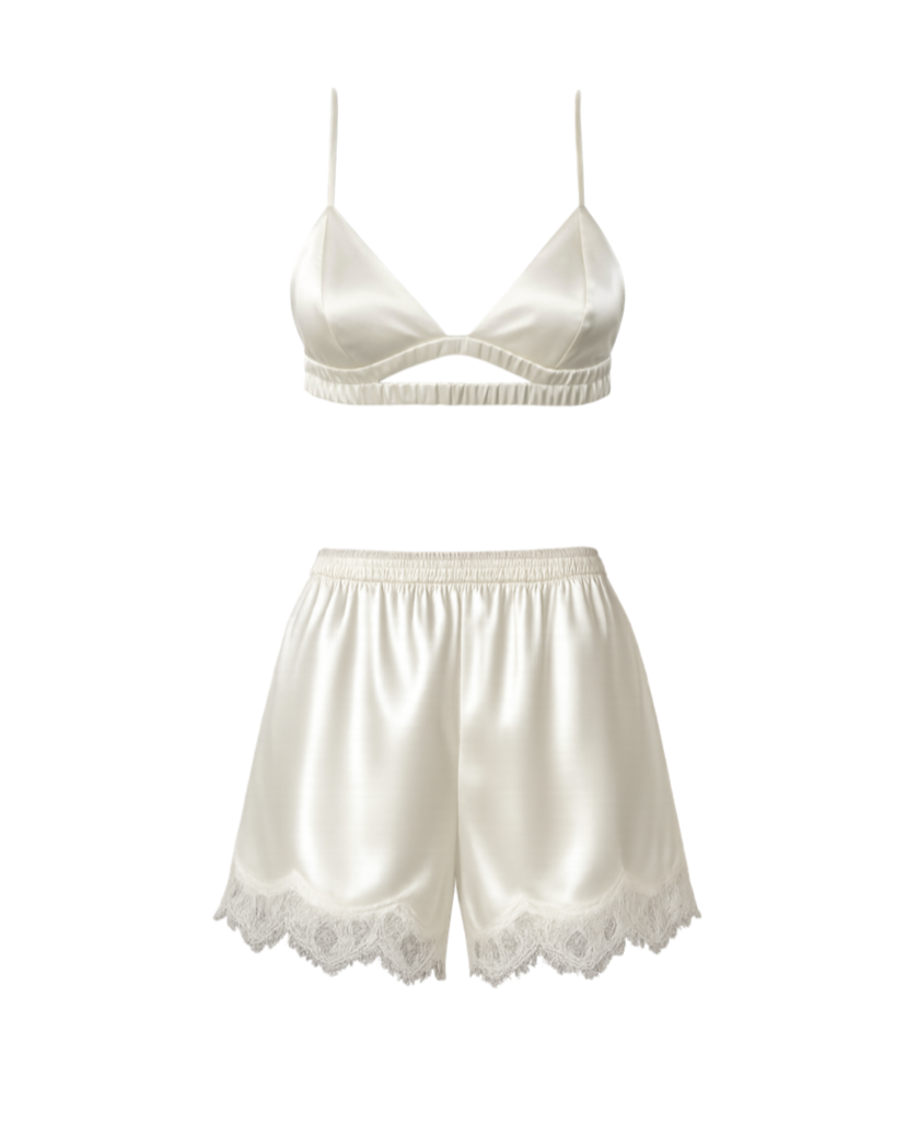 PYJAMA STYLE SILK SUIT (BRA, SHORTS)