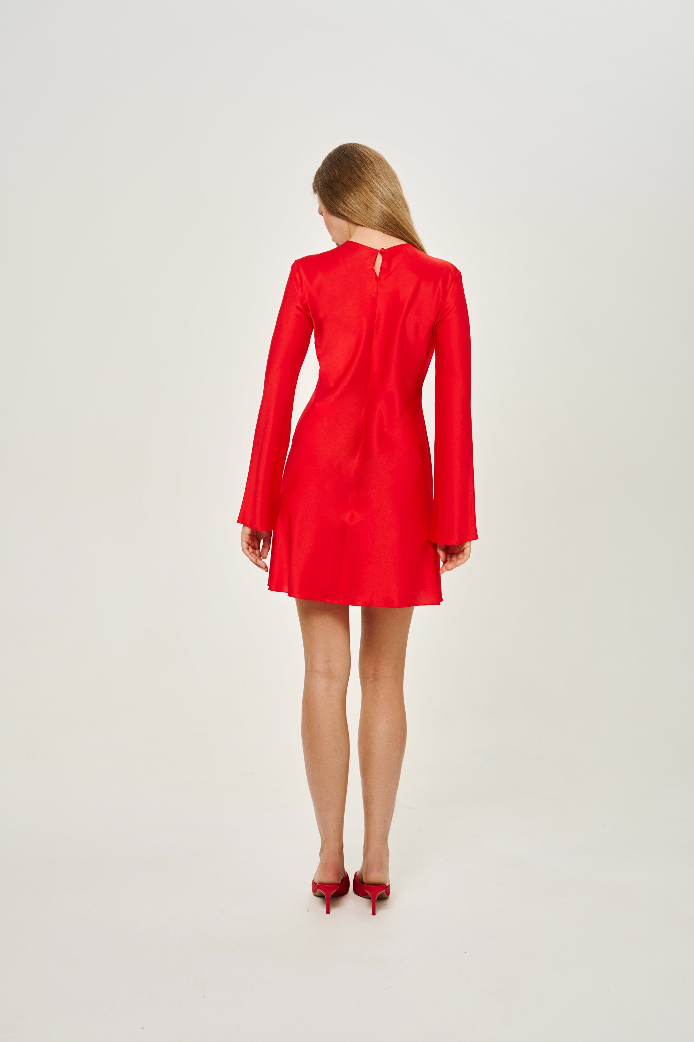 THEIA SILK-SATIN MINI DRESS RED