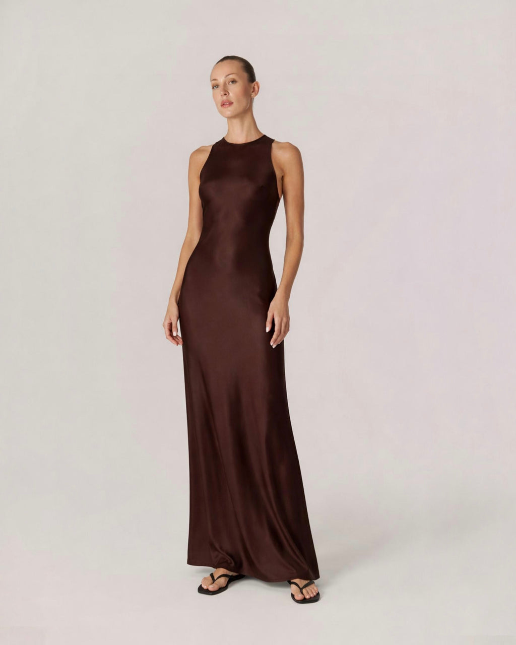 GERA CHOCOLATE SILK MAXI DRESS