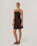 NAOMI SILK-SATIN MINI DRESS CHOCOLATE