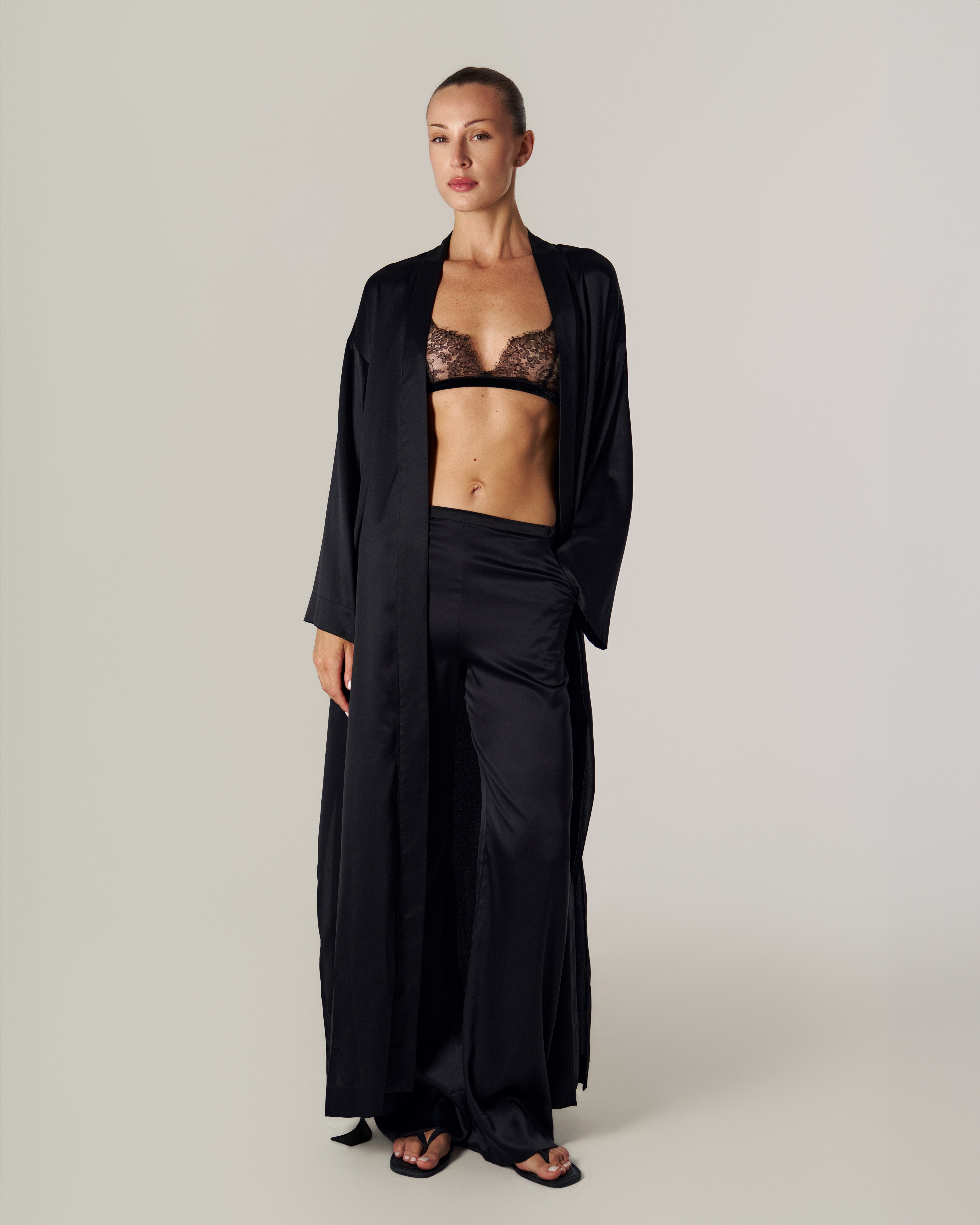 SILK-SATIN KIMONO BLACK