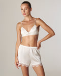 SILK-SATIN MINI SHORTS WITH CHANTILLY LACE