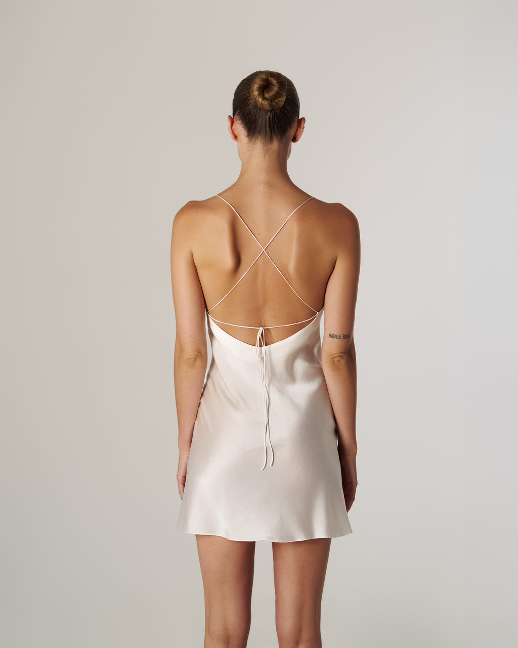 NAYA SILK-SATIN MINI DRESS WITH CHANTILLY LACE