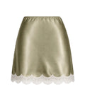 OLIVE MINI SILK SKIRT WITH CHANTILLY LACE
