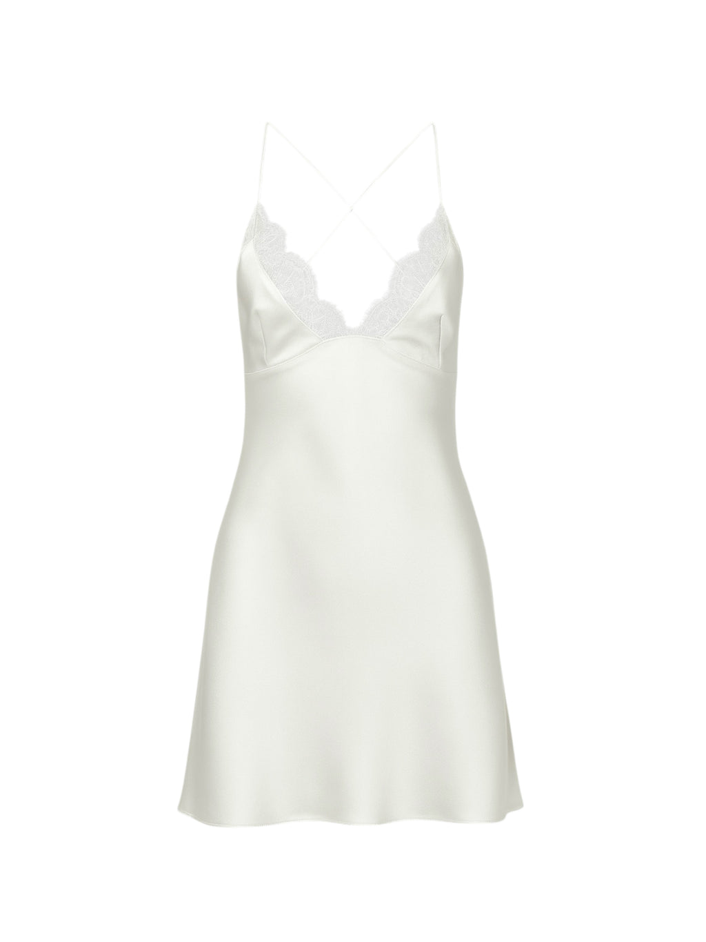 NAYA SILK-SATIN MINI DRESS WITH CHANTILLY LACE