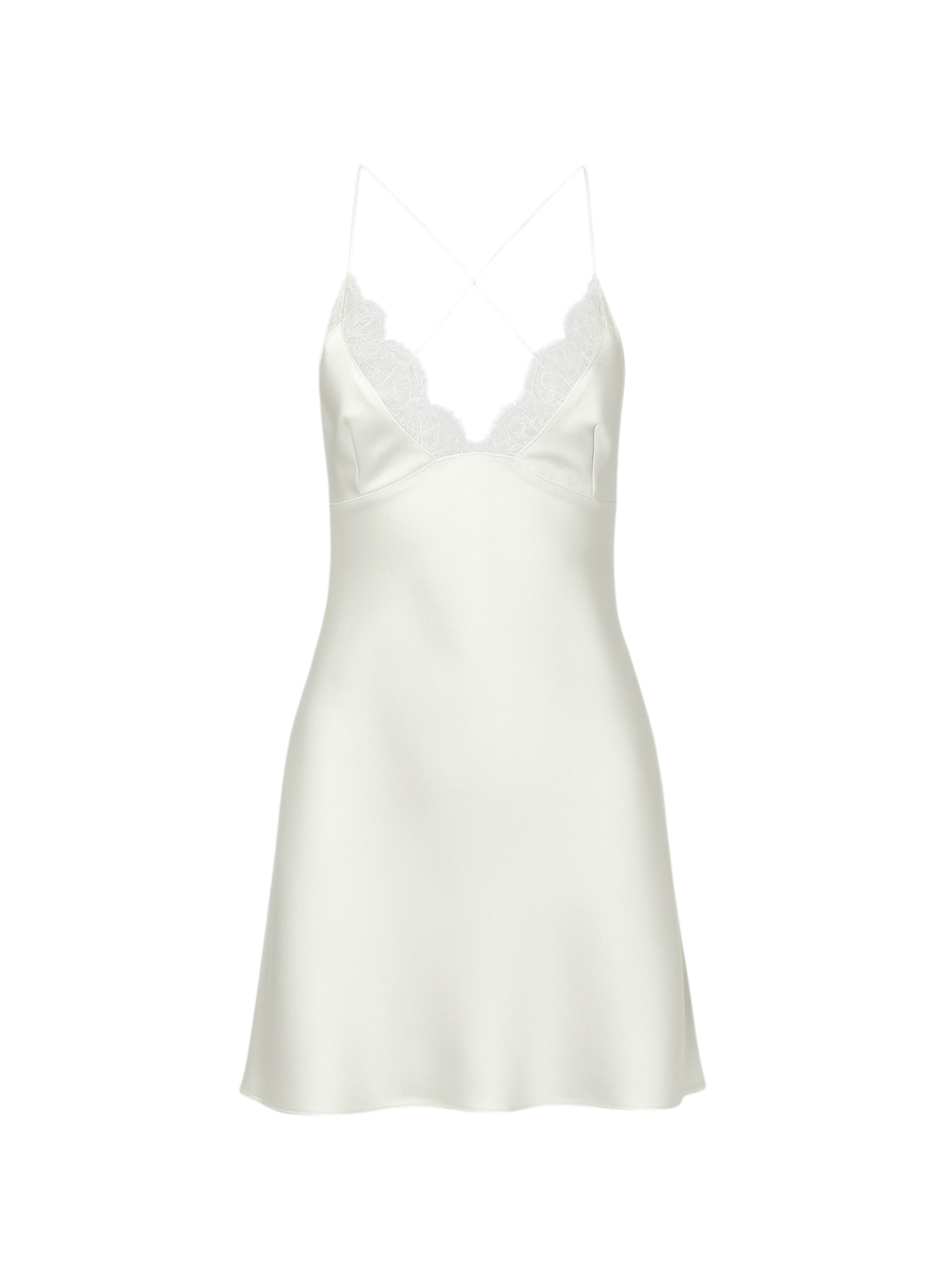 NAYA SILK-SATIN MINI DRESS WITH CHANTILLY LACE