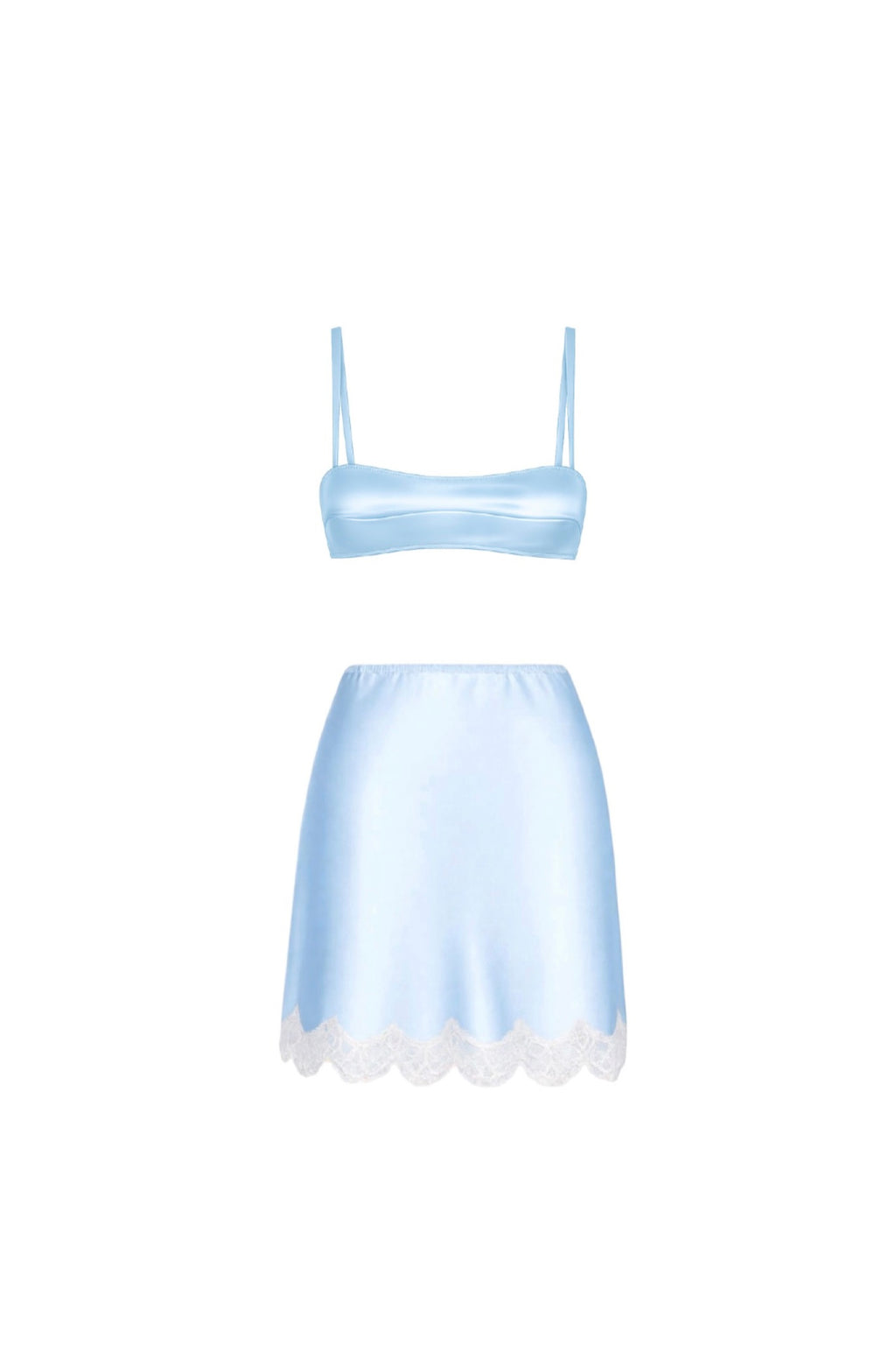 PYJAMA STYLE SILK SUIT BABY BLUE (BRA, SKIRT)