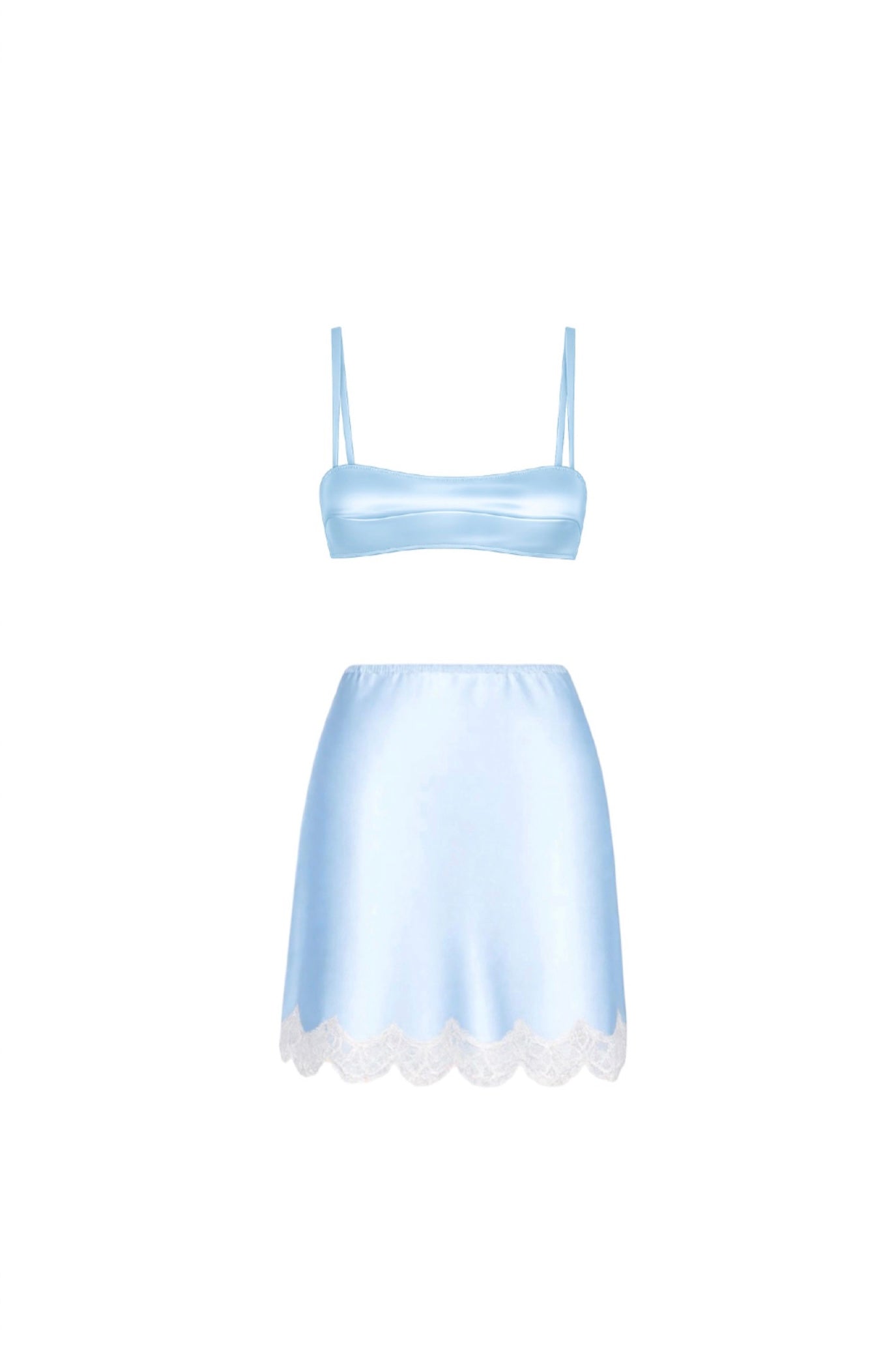PYJAMA STYLE SILK SUIT BABY BLUE (BRA, SKIRT)