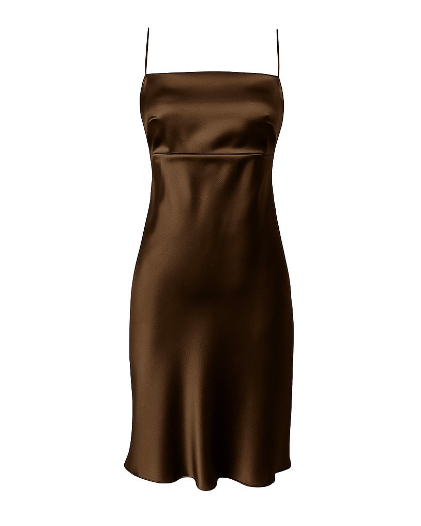 NAOMI SILK-SATIN MINI DRESS CHOCOLATE