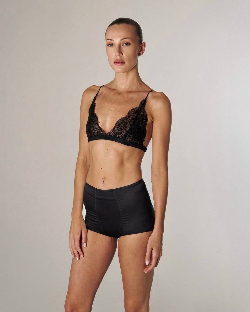 LINGERIE SET SILK CHANTILLY BLACK