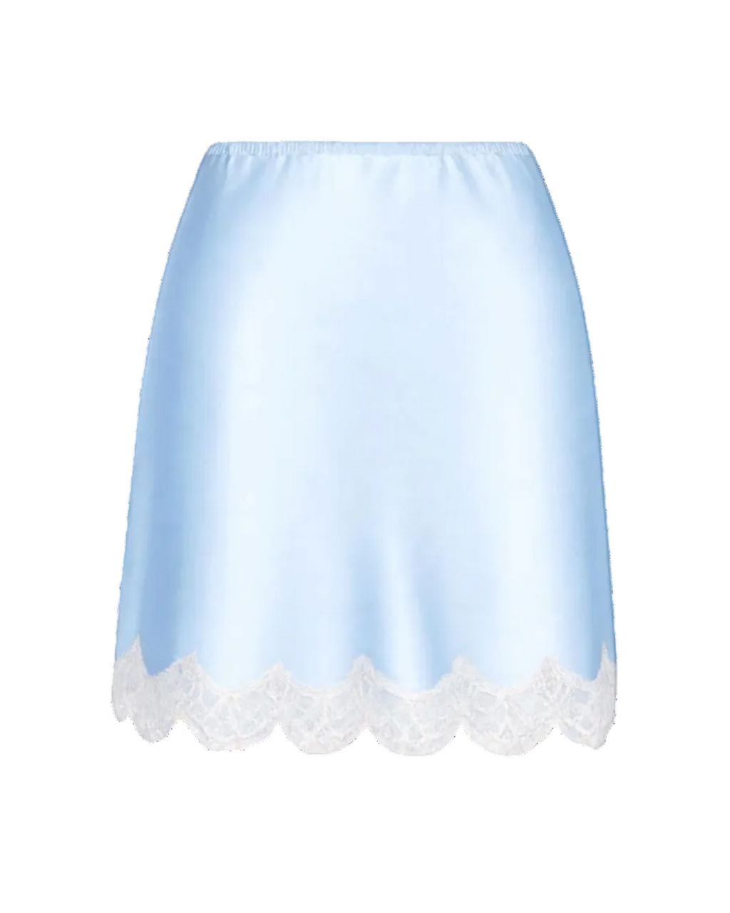 BLUE MINI SILK SKIRT WITH CHANTILLY LACE