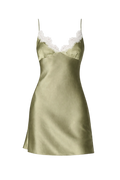 NAYA SILK-SATIN MINI BACKLESS DRESS WITH CHANTILLY LACE