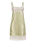 ERATO OLIVE SILK MINI DRESS WITH CHANTILLY LACE