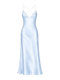 NAYA SILK MAXI DRESS ICE BLUE - BACKLESS EVENING DRESS WITH CHANTILLY LACE
