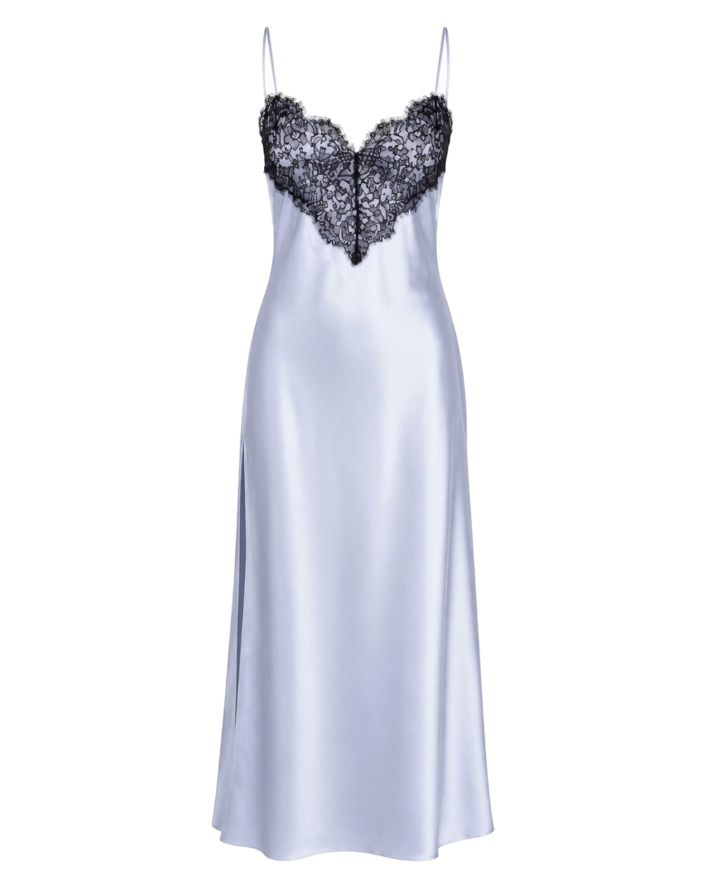 SILK MAXI DRESS ICE BLUE - BACKLESS EVENING DRESS WITH CHANTILLY LACE (PRE-ORDER)
