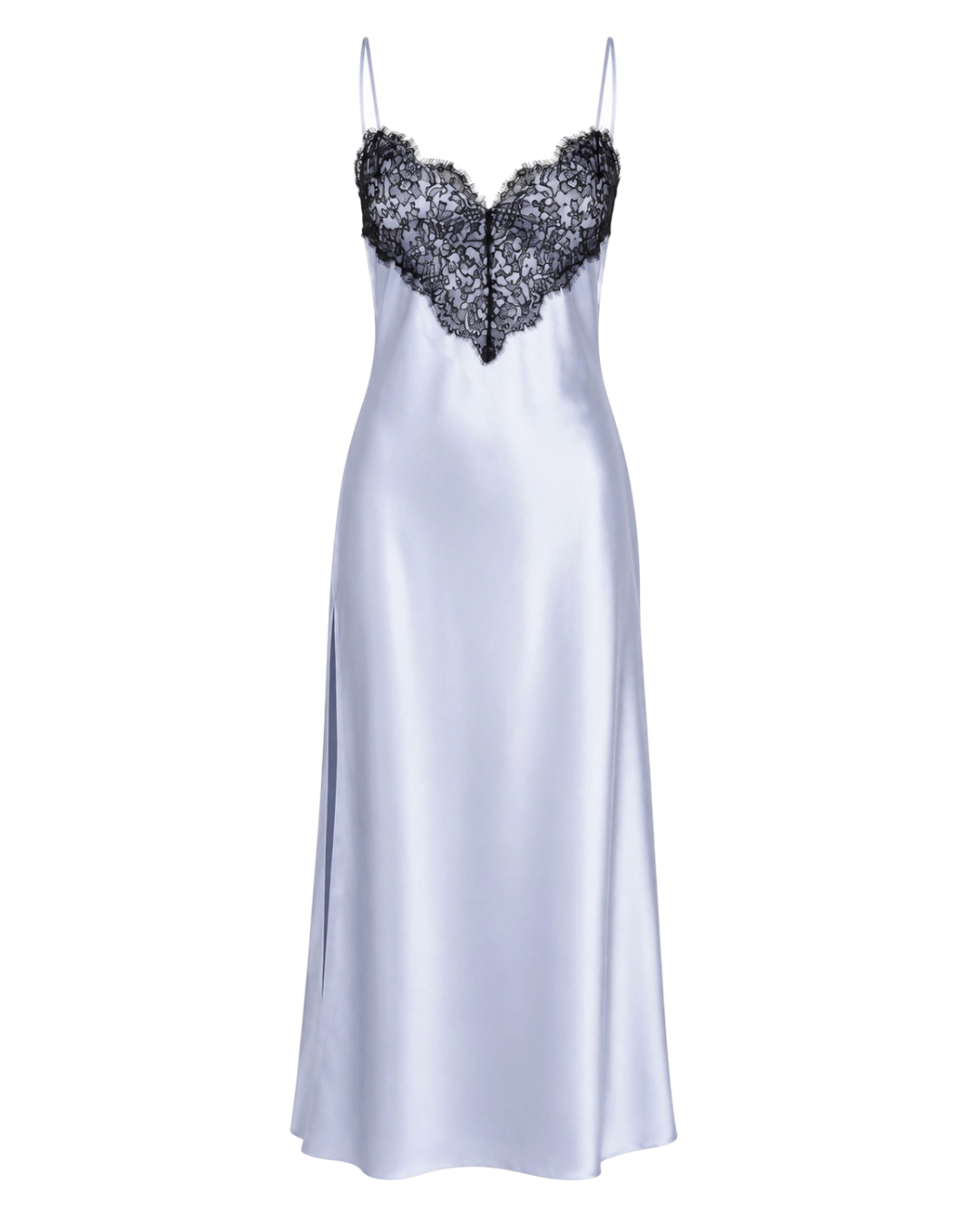SILK MAXI DRESS ICE BLUE - BACKLESS EVENING DRESS WITH CHANTILLY LACE (PRE-ORDER)