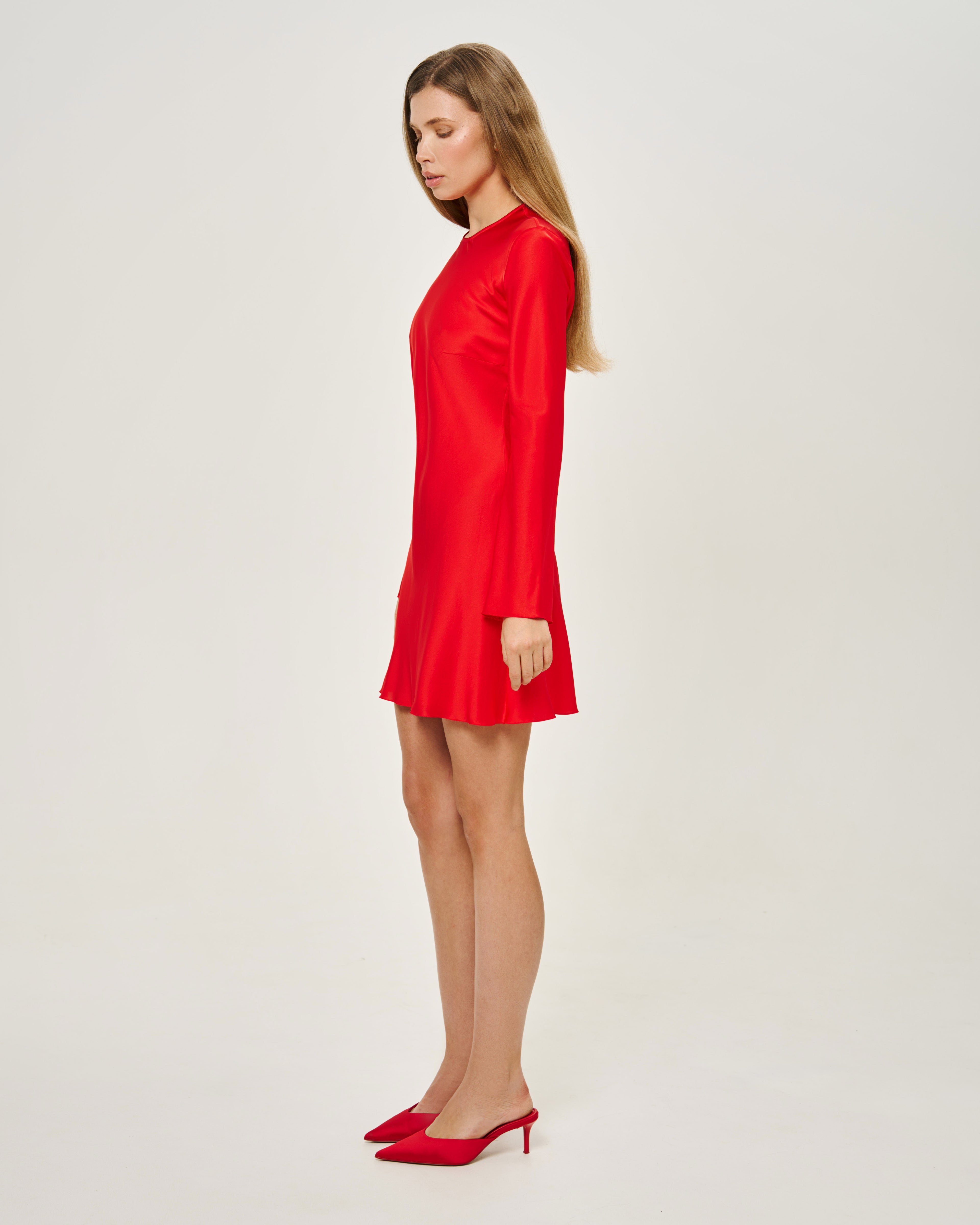 THEIA SILK-SATIN MINI DRESS RED