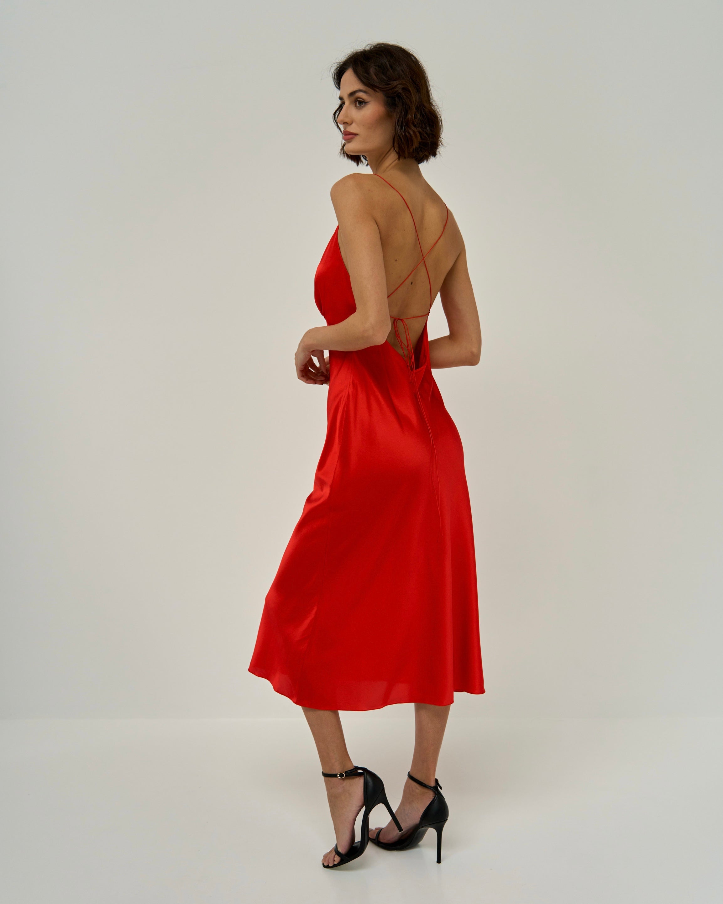 GRACE SILK-SATIN MIDI DRESS