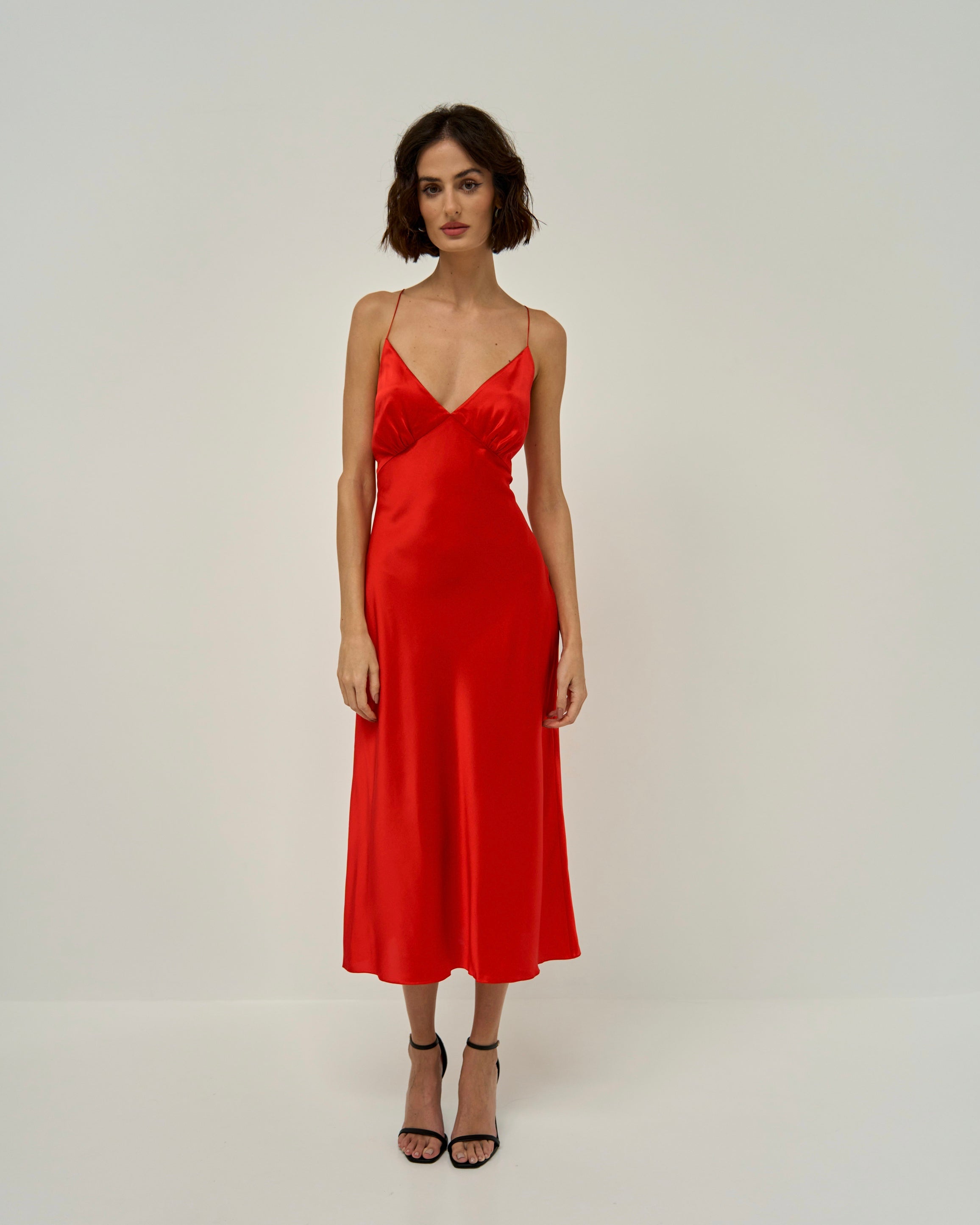 GRACE SILK-SATIN MIDI DRESS
