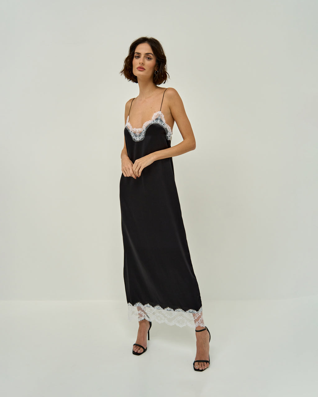 CLAIRE SILK-SATIN MAXI DRESS WITH CHANTILLY LACE (PRE-ORDER)