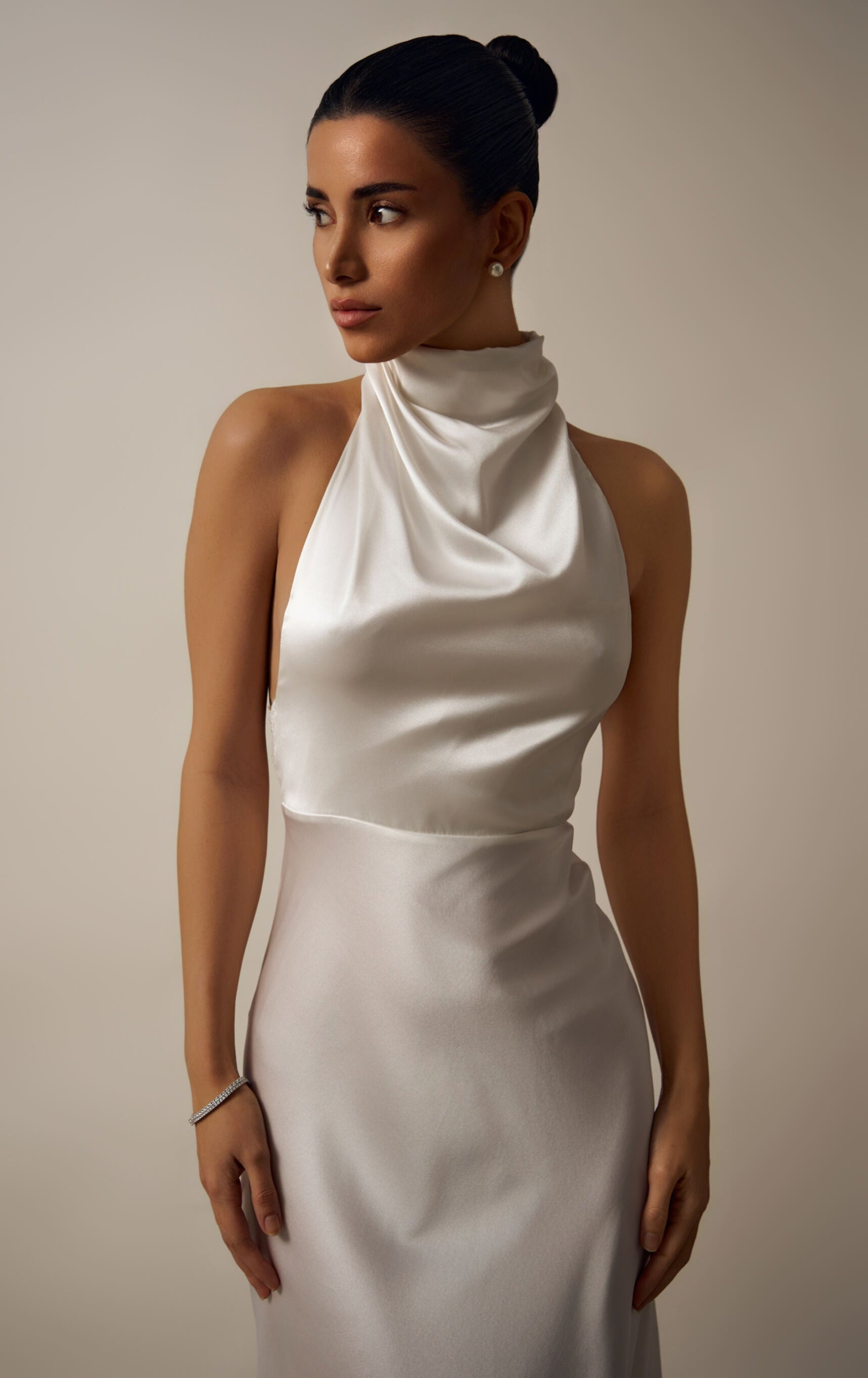 BRIDAL DEMETRA SILK GOWN DRESS WITH CHANTILLY LACE