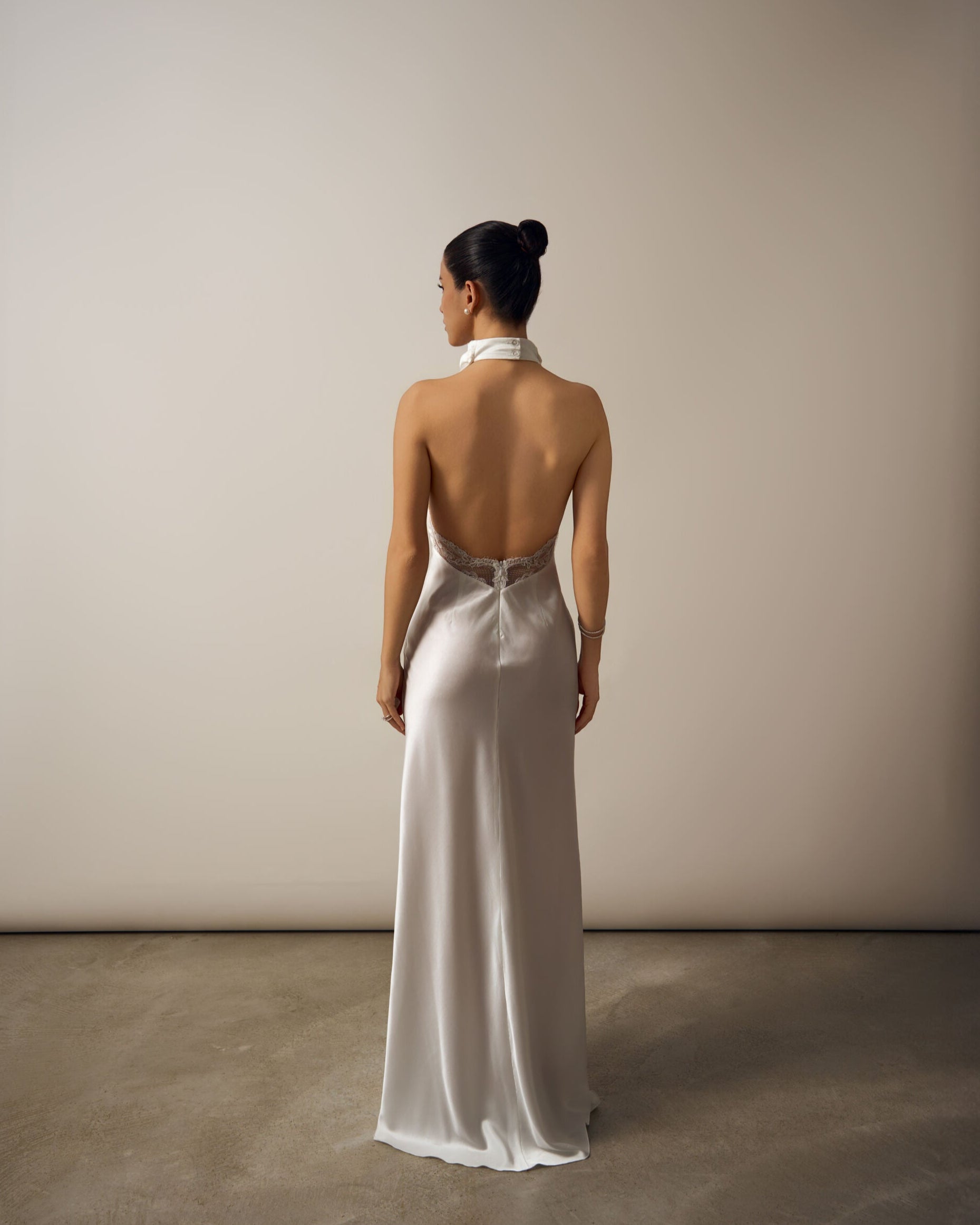 BRIDAL DEMETRA SILK GOWN DRESS WITH CHANTILLY LACE
