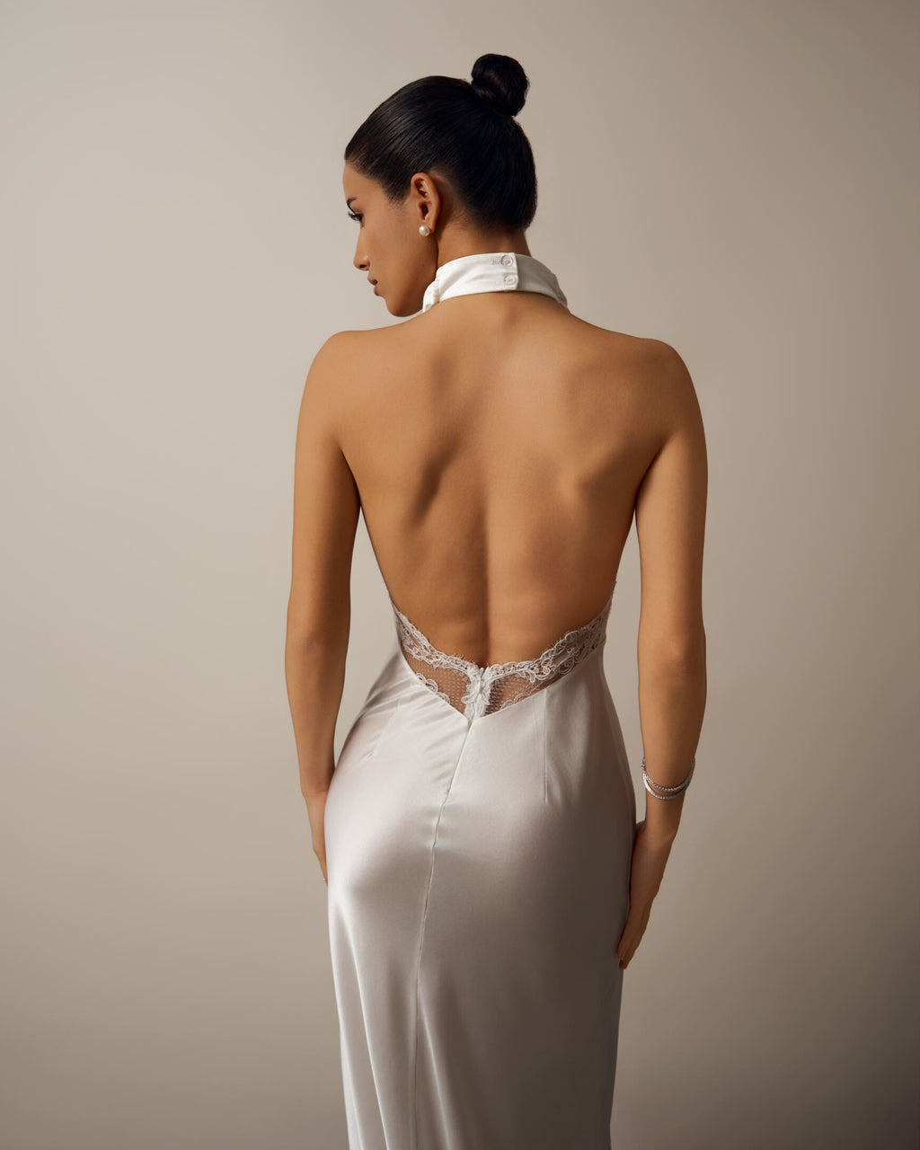 BRIDAL DEMETRA SILK GOWN DRESS WITH CHANTILLY LACE