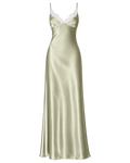NAYA SILK-SATIN MAXI BACKLESS DRESS WITH CHANTILLY LACE