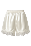 SILK-SATIN MINI SHORTS WITH CHANTILLY LACE