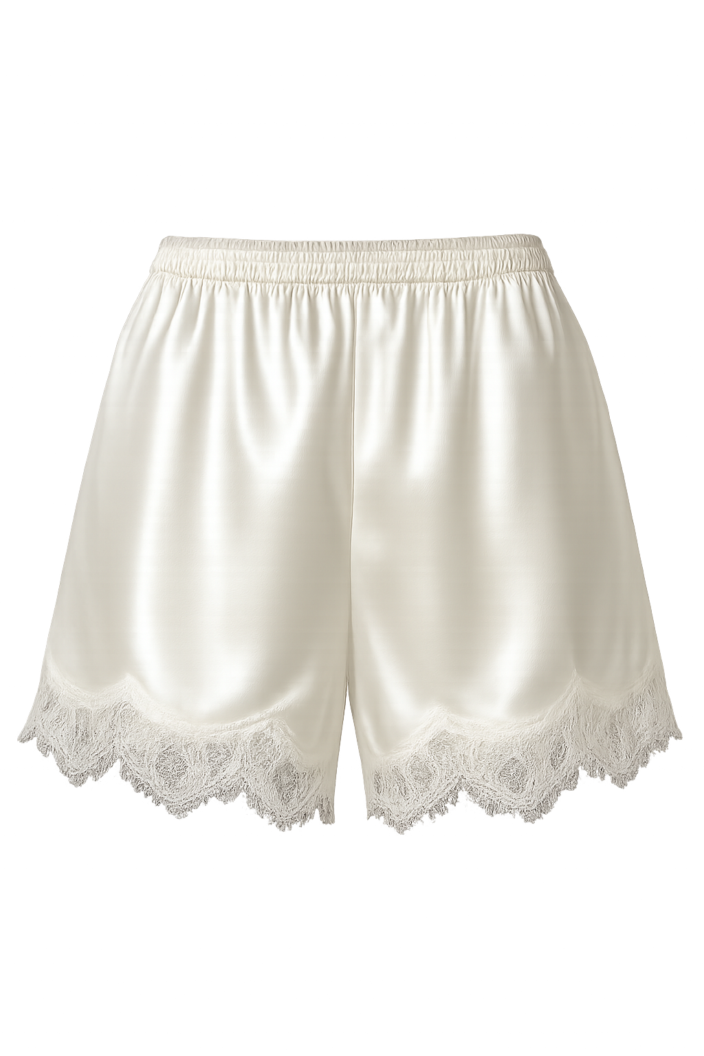 SILK-SATIN MINI SHORTS WITH CHANTILLY LACE